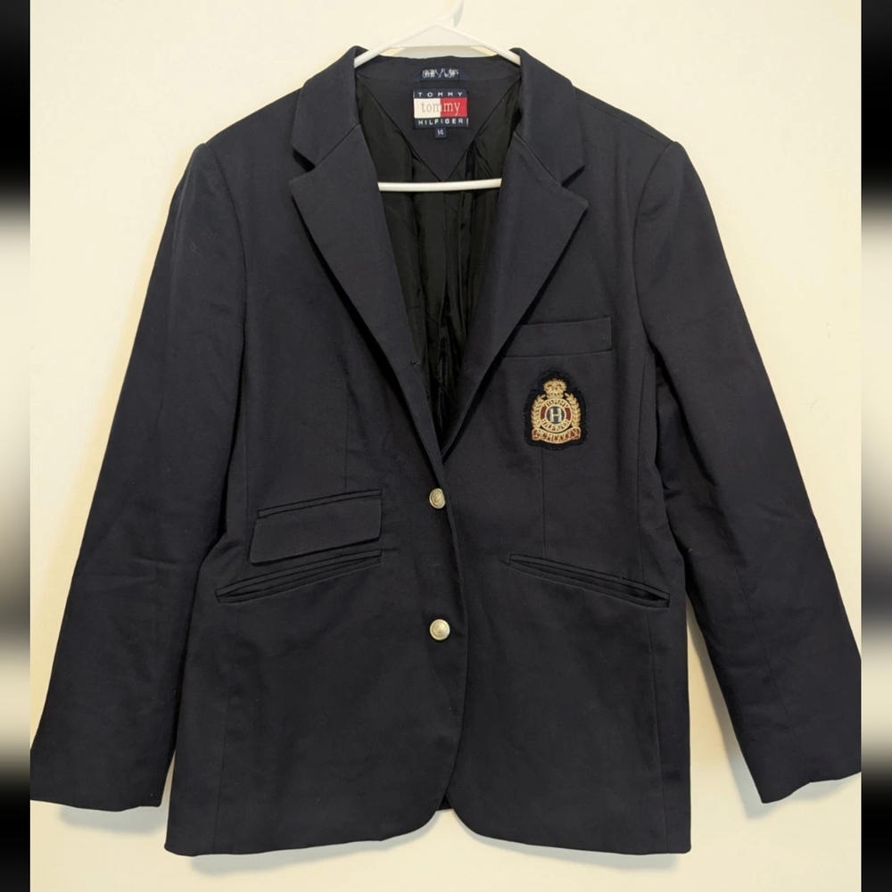 Tommy Hilfiger Navy Crest Blazer Gold Buttons Size 14